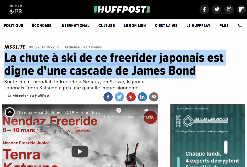 La chute  ski de ce freerider japonais est digne d'une cascade de James Bond