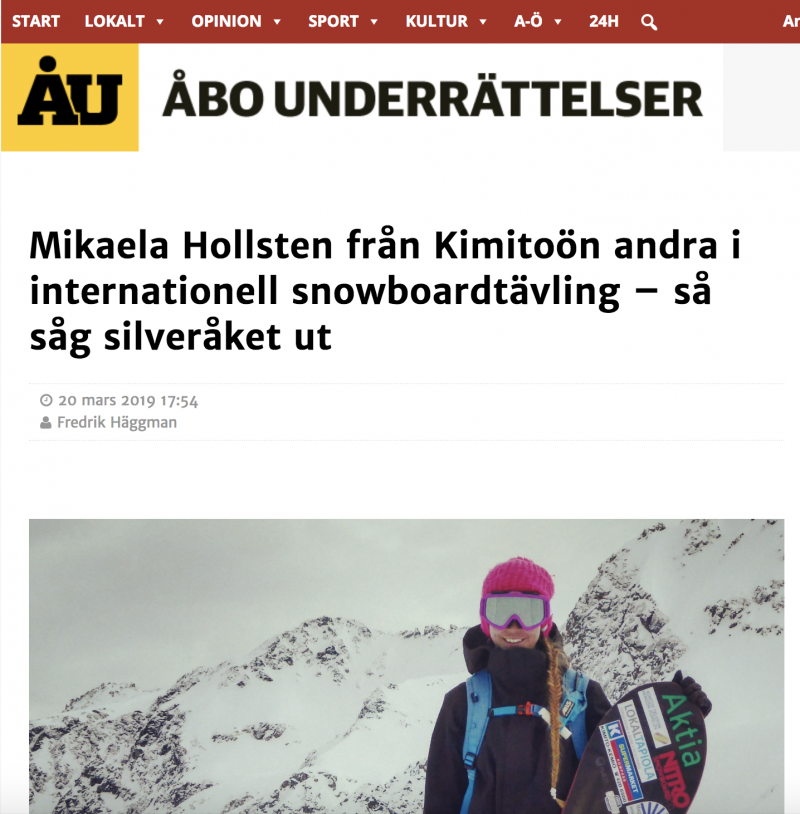 Mikaela Hollsten frn Kimiton andra i internationell snowboardtvling  s sg silverket ut